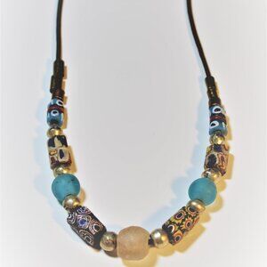 A Lovely Light Pink and Power Blue- with Venetian Cane Bead Necklace